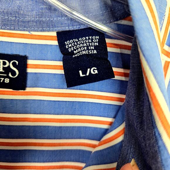 Chaps men's shirt Large L button down causal long sleeves blue stripe - Picture 5 of 8